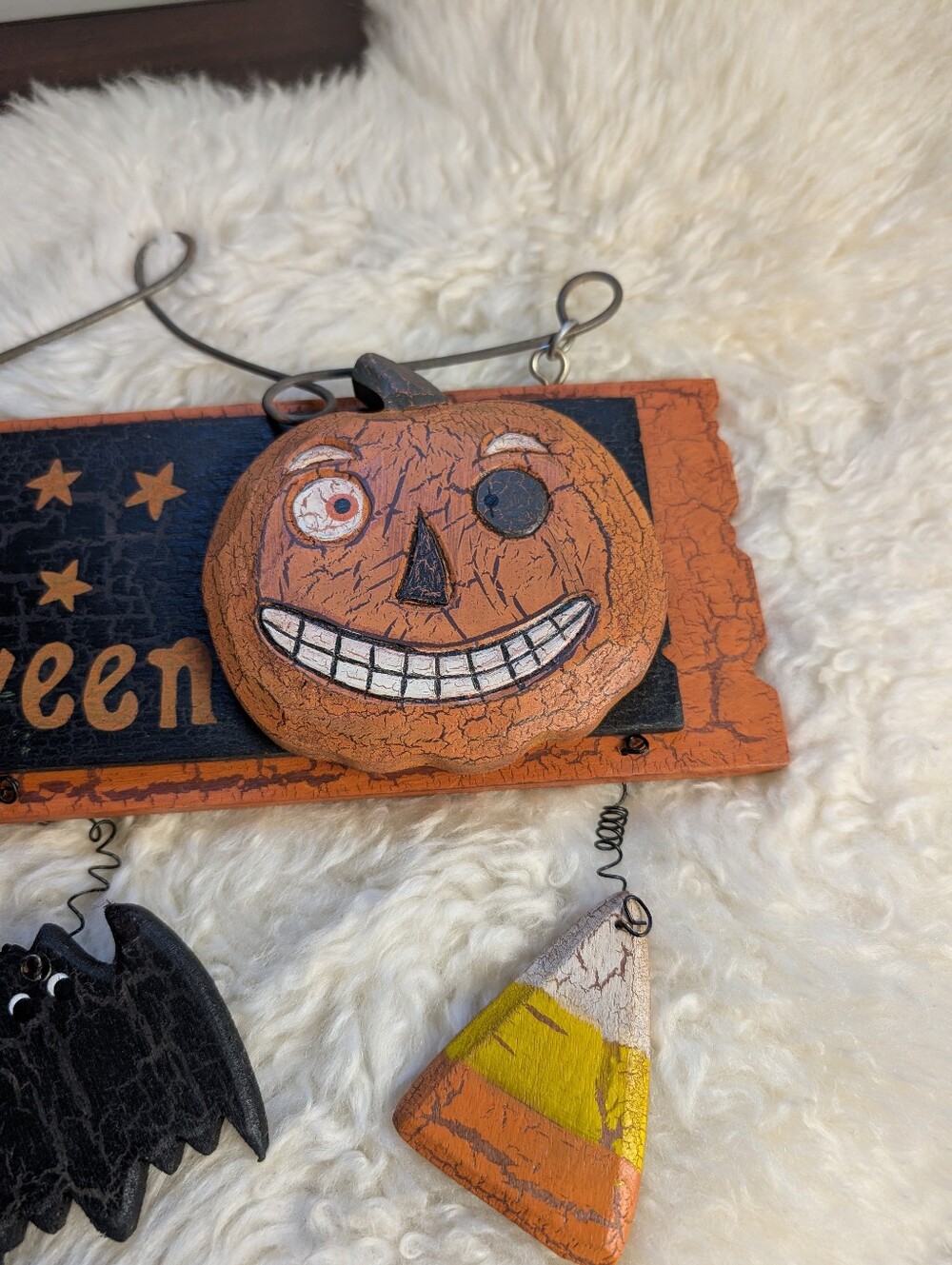 Vintage Style Happy Halloween Pumpkin Ghost Bat Candy Corn Hanging Sign Decor - Picture 2 of 6